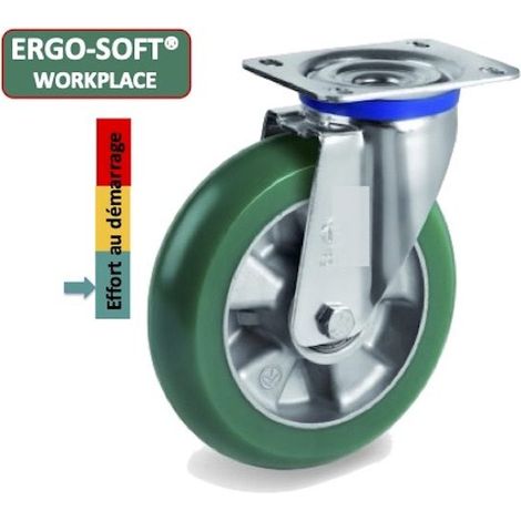 Roulette pivotante diamètre 200 mm roue polyuréthane vert ERGO-SOFT® - 500 Kg (1/2)