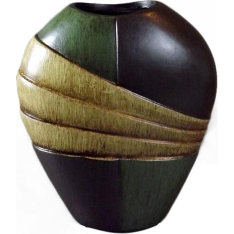 Vaso in ceramica nei colori verde scuro e beige, 18x15x7 cm (1/2)