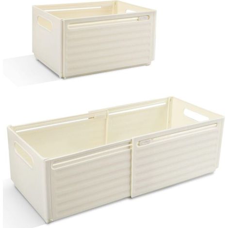 Juego de 2 cajas de almacenamiento de plástico expandibles con asa, caja de almacenamiento plegable para cocina, dormitorio, baño, oficina (blanco roto) (1/3)