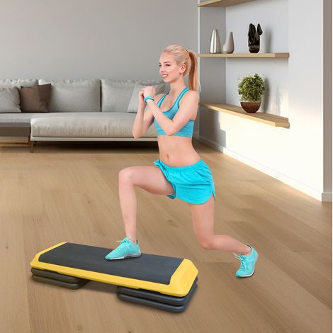 Piattaforma Step Aerobica regolabile, 3 altezze, superficie antiscivolo, plastica, gialla OKMYHOME (1/5)
