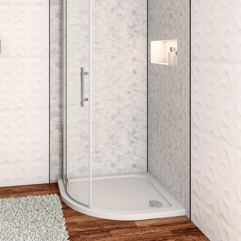 Piatto Doccia Semicircolare 80x80cm Bianco Spessore di 3 cm in Pietra Artificiale e Resina Minerale Mista Piletta Extra Piatta Sottile e Tubo inclusi (1/5)