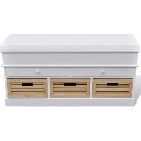 Panca da ingresso e contenitore panca con cuscino 2 cassetti bianchi 020021278