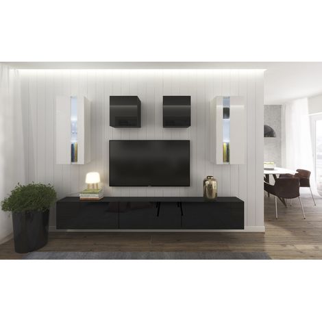Ensemble meuble TV NEXT 291 AN291-17BW-HG22-1B noir-blanc brillant 273 cm