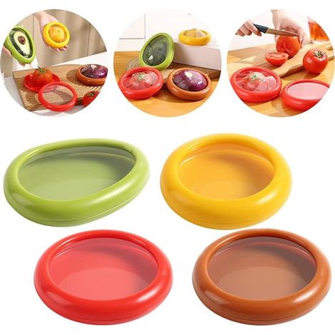 Conservador aguacates 4 piezas, recipiente silicona cebollas, recipiente fruta cortada: utensilios reutilizables frigorífico: soporte queso (1/5)