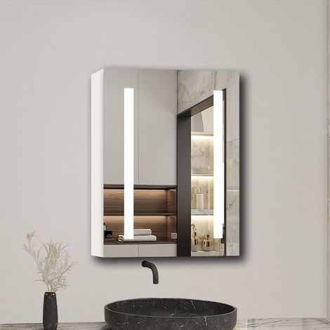 Specchi Bagno Contenitori Con Luce P 13 x L 50 x H 70 cm, Bianco, Con temperatura colore regolabile a 3 livelli e antiappannamento. (1/5)