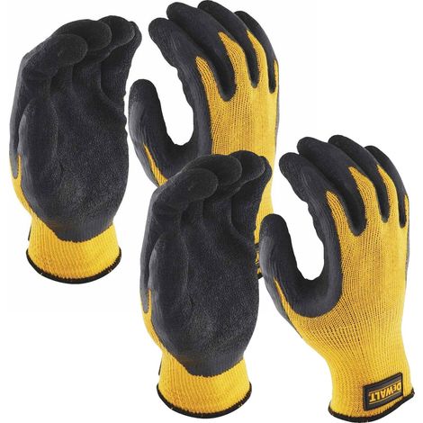 2 x Dewalt DPG70L EU Yellow Knit Back Latex Gloves - Large DEWGRIPPER