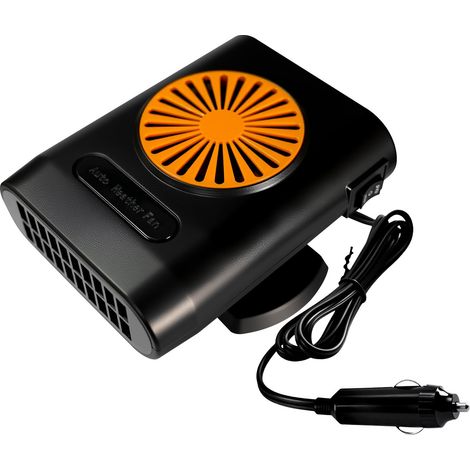 Car heater, 12V, with 360-degree rotating defrosting and heating fan, suitable for cars, black + orange. (1/4)