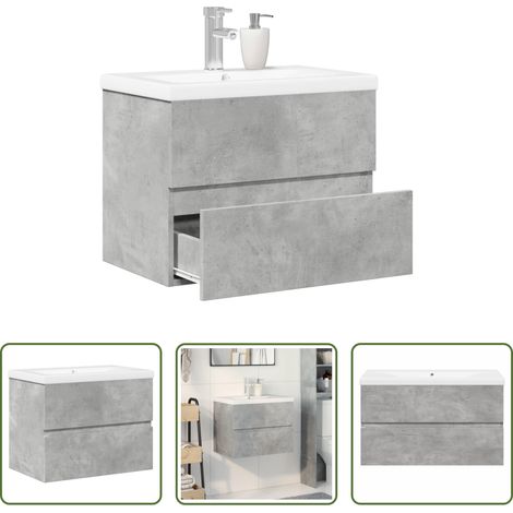 vidaXL Rangement salle de bain -  Ensemble de meubles de salle de bain 2 pcs gris béton (1/5)