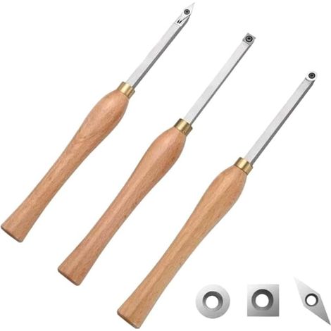 Ensemble de 3 Ciseaux pour Tour à Bois, Outils de Tournage Du Bois Comprenant des Lames Carrées, Rondes et en Carbure de Diamant pour le Tournage Du Bois (1/5)