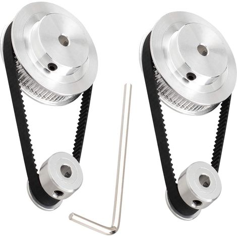 Set di 2 pulegge sincrone GT2, ingranaggi sincroni da 20 e 60 denti, foro 5 mm, alluminio con 2 cinghie da 200 mm di lunghezza e 6 mm di larghezza (20-60T-5B-6)