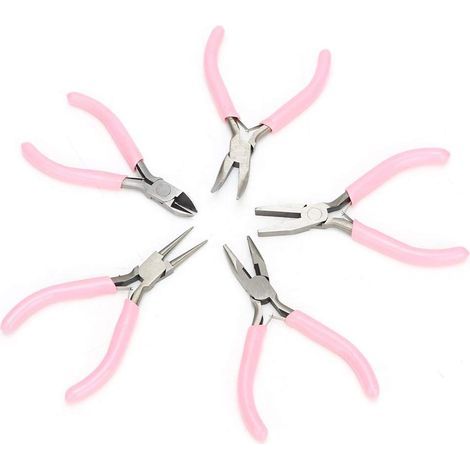 Juego de 5 alicates para joyería, conjunto de alicates metálicos rosados para la fabricación de joyas, herramientas artesanales (1/5)