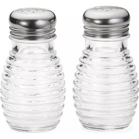 Beehive glass salt and pepper shakers with stainless steel lids (set of 2)