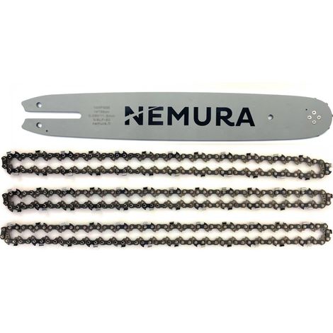 Nemura – Guide 40 cm avec 3 chaînes de tronçonneuse 55 maillons – Pas 3/8LP – Jauge 0,50 mm – Acier résistant pour coupe précise