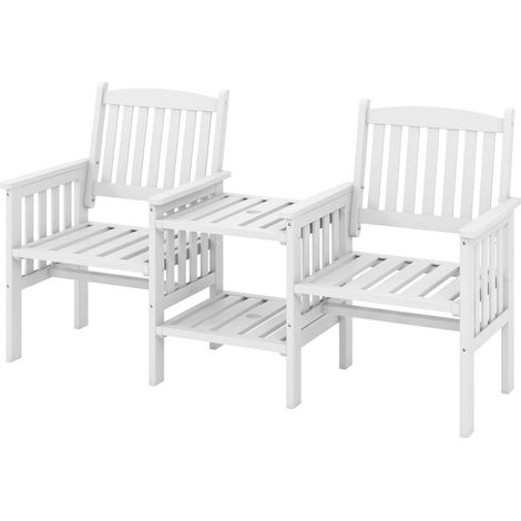 Conjunto de muebles de terraza 165 x 60 x 88 cm espacio de almacenamiento agujero para sombrilla estilo rústico de madera blanca 200011912