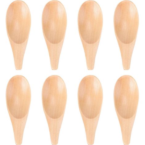 Lot de 8 mini cuillères à lait en poudre, cuillères en bois à manche court, cuillères à glace, accessoires de cuisine pour le thé, cuillères à sucre légères-7.00X2.50X0.50CM