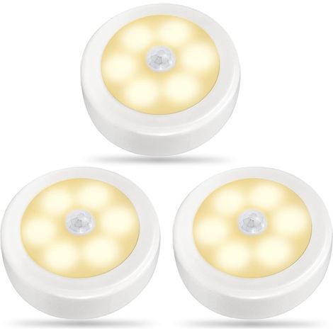 3Pack Lampes LED à Détecteur de Mouvement pour Intérieur, éclairage de Placard, Veilleuse à Piles, Lampe Murale Sans fil pour Escalier, Couloir, Garage, Entrée (Blanc chaud) (1/5)