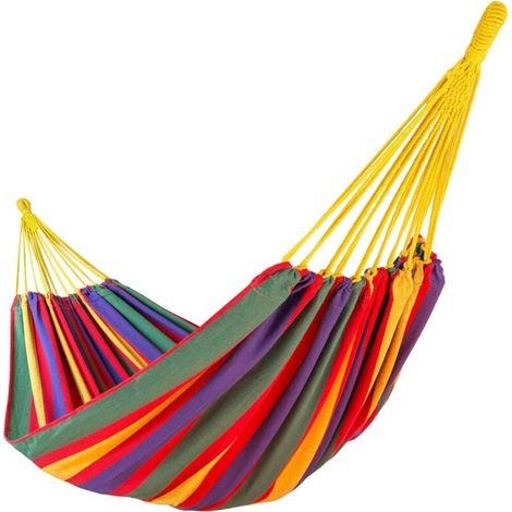 YMYNY Doppel-Camping-Hängematte bis 200 kg, reißfest, gestreift, 250 x 160 cm – (1/4)