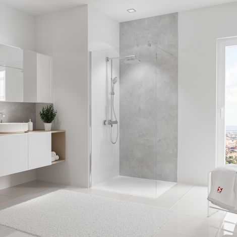 Schulte – Panneau mural de douche béton ciré 150 x 255 cm – Surface hydrofuge – Résistance chaleur jusqu'à 100°C – Installation facile sans outils