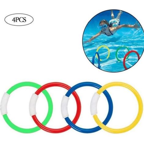 Anneau De Plongee - 4 Unites - Couleurs Orange Bleu Jaune Vert - Pour Piscine Extérieure - Jeu Enfant A Partir De 3 Ans (1/4)