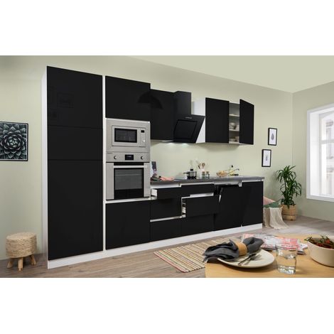 Cuisine Kitchenette sans poignée Blanc Noir Lorena 345 cm Respekta