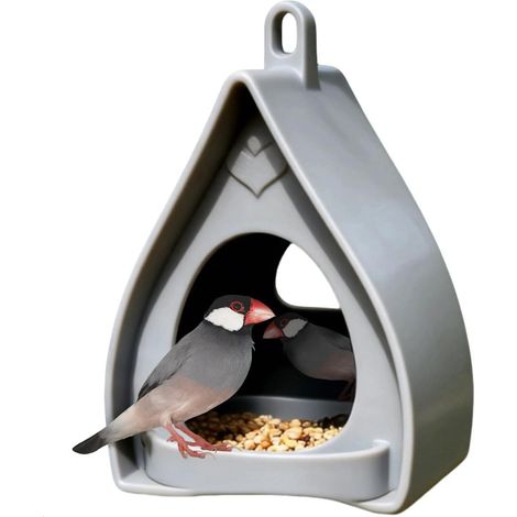 Mangiatoia per uccelli - distributore di cibo antivento, casetta per l'alimentazione con contenitore per cereali sicuro, design protettivo, copertura resistente alle intemperie, attrae la fauna selvat