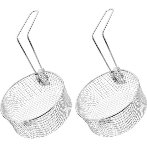 Lot de 2 paniers à friture ronds en acier inoxydable L, antiadhésifs (1/5)