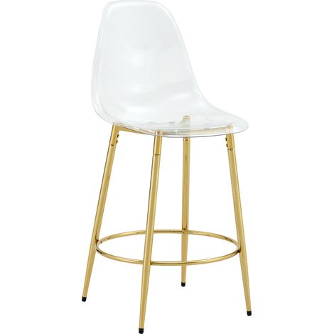Bar-Set mit Glastisch 89 cm und 4 transparenten Hockern, goldfarbenes Gestell (1/5)