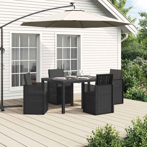 Ensemble repas extérieur 5 pièces en PP anthracite avec coussins, table et 4 chaises - PANGIVO (1/5)