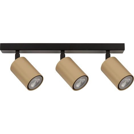 Plafonnier moderne noir/or rail 3 spots GU10 Zoom Sigma (1/2)