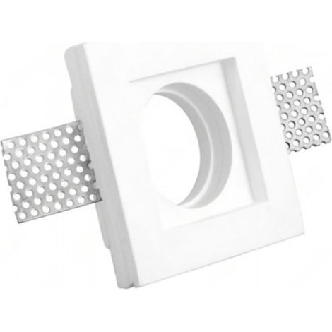 Support spot encastrable carré en plâtre blanc 100x100x30 mm pour LED GU10 et GU5.3