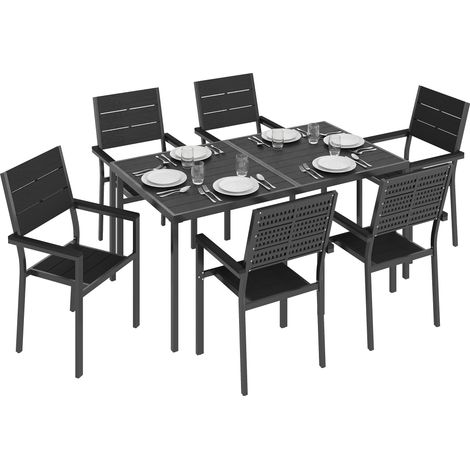 Outsunny 7 Pieces Outdoor Dining Set, Garden Table and Chairs Set, Black