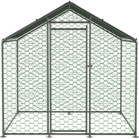Recinto para pollos de acero galvanizado 203 x 197 x 200 cm con lona PE impermeable y cerradura (1/5)