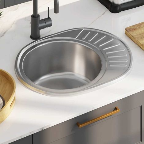 vidaXL Évier de cuisine avec crépine et piège Ovale Acier inoxydable (1/5)