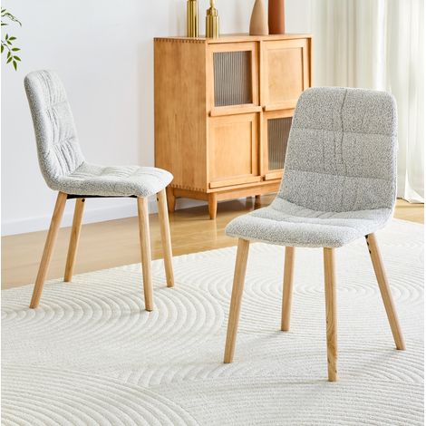 Sillas de comedor juego de 2 en tejido gris claro, patas de madera, 44 x 48 x 88 cm DESVIAE (1/5)