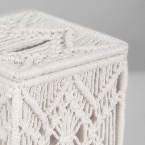 Boîte à mouchoirs en coton tissé à la main avec boucle à perles, rangement pour serviettes en macramé. (1/4)