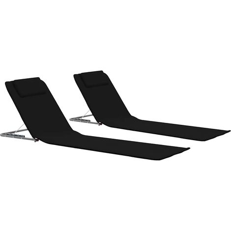 vidaXL Tapis de plage pliables 2 pcs Acier et tissu Noir (1/5)