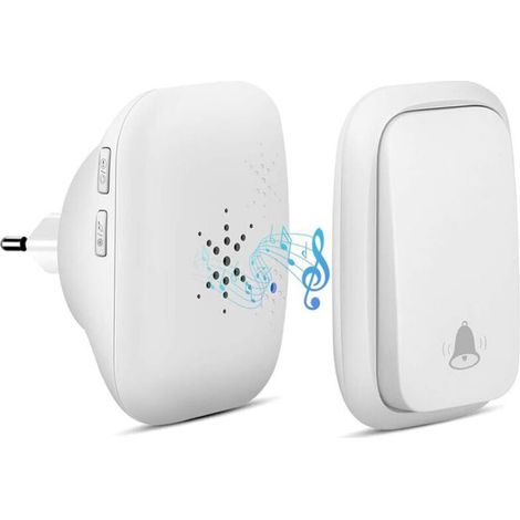 Kabellose Türklingel, autark, batterielos, 150 m Reichweite, wasserdichter Knopf, 38 Klingeltöne, 3 Lautstärkestufen und LED – Weiß