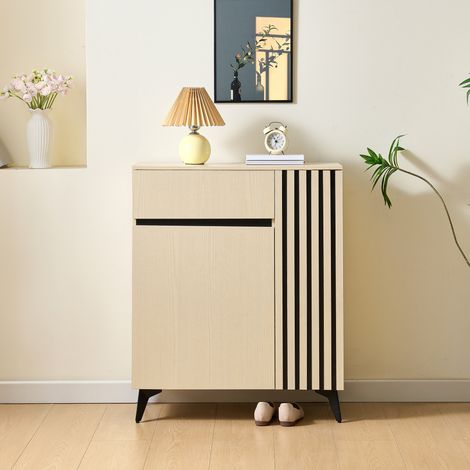 Meuble à chaussures 75x35x90cm - 2 portes et 1 tiroir, espace de rangement polyvalent, étagères réglables - MDF - Bois (1/5)