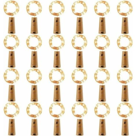 24 Pack LED Bouteille Guirlande, Bouteille Guirlande Lumineuse 2M 20 LEDs Blanc Chaud, Guirlande Lumière Liège pour Ambiance de Mariage, Rendez-vous, Noël, Fète, Anniversaire (Piles Inclut) [Classe én (1/5)