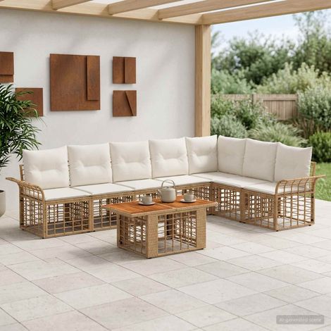 vidaXL Set Divano da Giardino 8 pz Naturale e Bianco Crema polyrattan (1/5)
