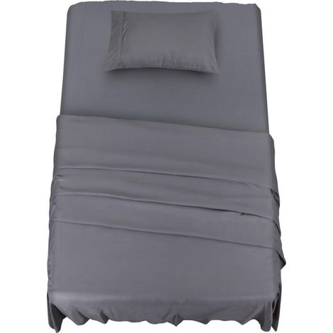 3 pièces Parure de lit, Drap housse 90x190 cm, Drap plat 167x243 cm, Taie d'oreiller 50x75 cm, Microfibre polyester brossée, Gris (1/5)