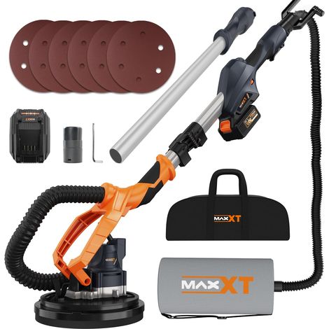 Ponceuse murale sans fil 20V sans balais : Réglage continu de vitesse (600-1200 tr/min), Système auto-aspirant, Plateau de 225 mm, Design pliable (télescopique 110-165 cm), Pour murs et plafonds (1/5)