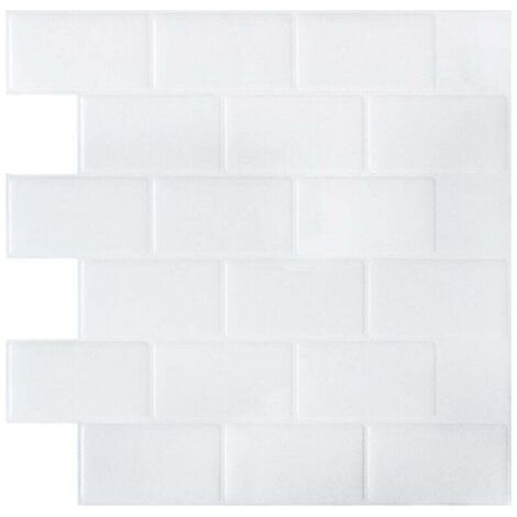Papier Peint Carrelage Autocollant Blanc 30 x30 cm Style Mosaïque Sticker Mural Film Décoratif Imperméable pour Carreaux de Mur de Salle de Bains et de Cuisine