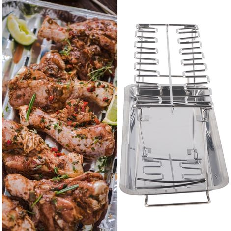 Grille pour cuisses de poulet avec bac de récupération des graisses, support de rôtissage en acier inoxydable, accessoire de barbecue (1/5)