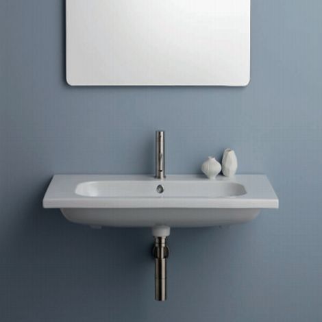 Lavabo Consolle 90x45xh15 cm a Incasso o Sospeso  In Ceramica - Bianco Lucido (1/3)