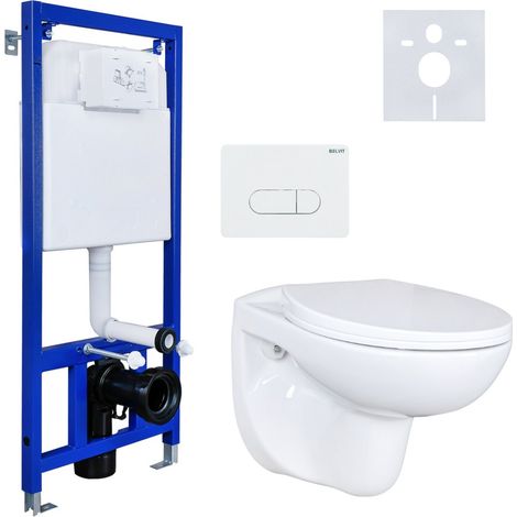 Belvit Komplettset Wand Hänge WC Spülrandlos + Deckel + Vorwandelement + Schallschutz + Betätigungsplatte Belvit Komplettset Wand Hänge WC Spülrandlos + Deckel + Vorwandelement + Schallschutz + Betäti (1/5)