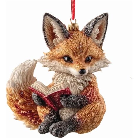 Ornement De Noël Renard Lisant - Raton Laveur Lecteur - Décoration Arbre Festif - Cadeau Pour Amateurs De Lecture - 8 Cm - 1 Pièce (1/3)