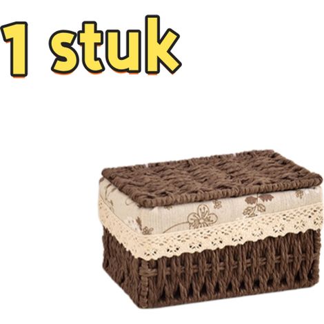 ZHIJIA PREMIUM Boîte de rangement petit format couvercle avec ruban usage domestique 18 x 12 x 10 cm couleur café pour jouets goûters objets rotin et cosmétiques de bureau (1/5)