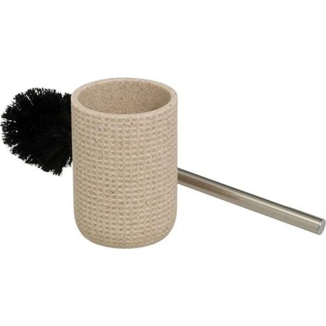 Brosse à toilettes avec support en Polyrésine beige et poignée en acier inoxydable - Longueur 10 x Largeur 10 x Hauteur 37 cm (1/3)