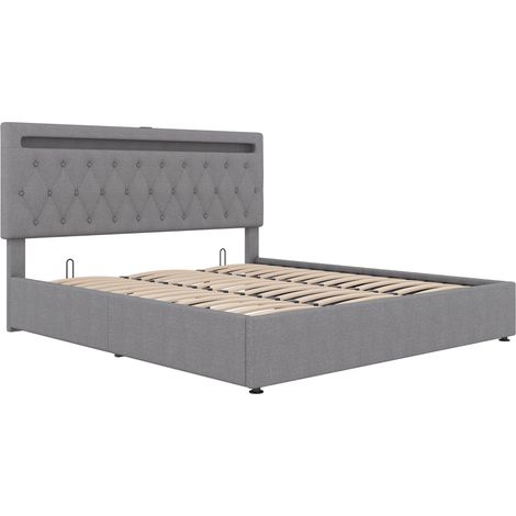 Polsterbett 180 x 200 cm mit hydraulischem Stauraum, RGB-LED und USB, Grau (1/5)